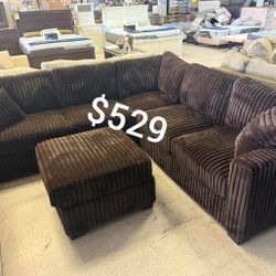 4-pc Sectional Sofa With Ottoman Dark Chocolate NEW