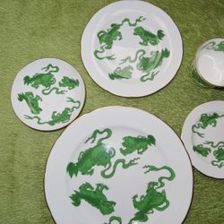 Full Set Wedgwood Bone China Green Chinese Dragon