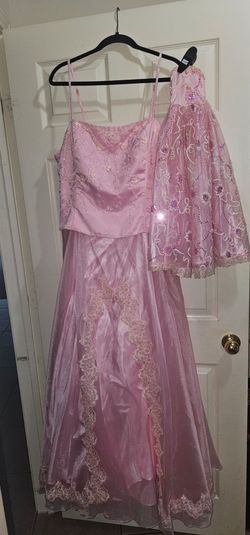 Pink Lace Dress Size  18 & Matching Doll Dress