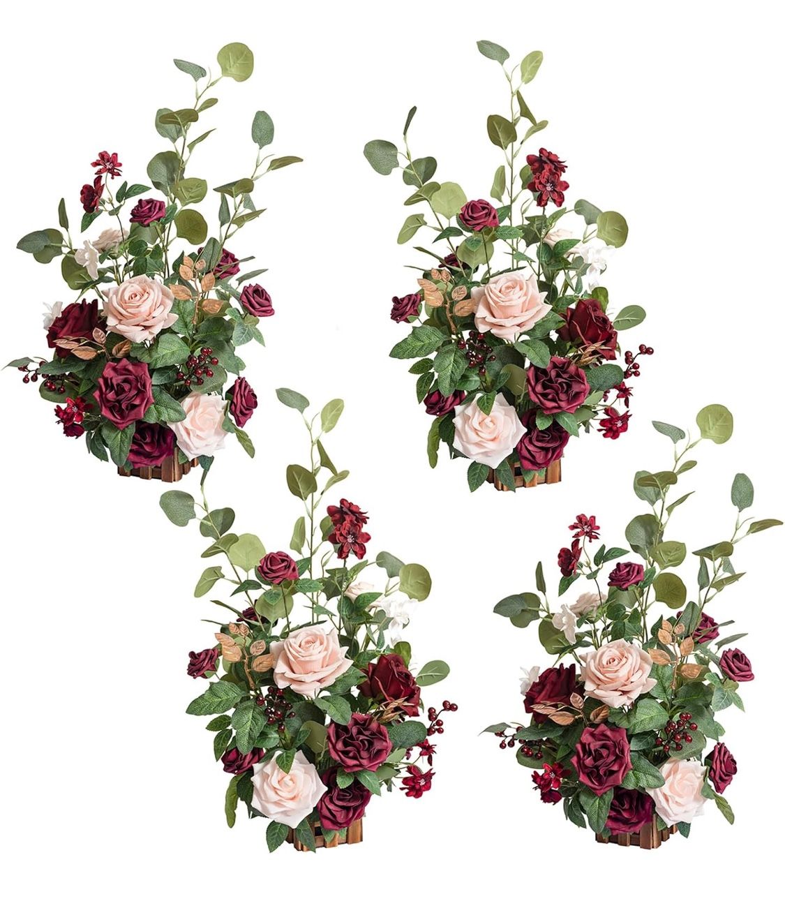 Ling's Moment 17.5" Tall Standing Artificial Flowers Arrangements 4pcs Fall Wedding Aisle Runner Chair Decorations Dusty Rose & Mauve Centerpieces for