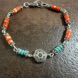 Silver and Orange Beaded Bracelet