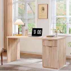 Light Wood Office Desk with Storage Cabinet