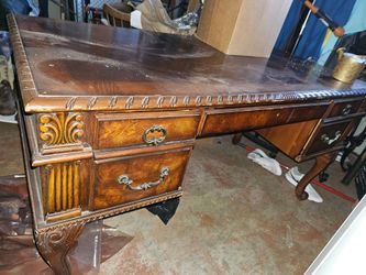 Antique Wood Writing Desk with Brass Hardware