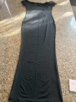 Black Satin Maxi Dress Cap Sleeves