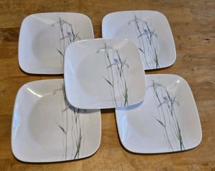 Set of Corelle Vitrelle Square Shadow Iris Luncheon Plates 9" Salad Plates EUC