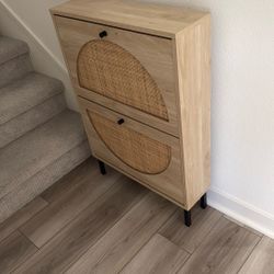 Rattan Shoe Cabinet with 2 Flip Drawers