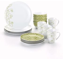 Rachael Ray Dinnerware Curly-Q 16-Piece Dinnerware Set, Green