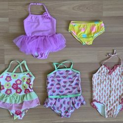 5-Piece, 12 Months & 18 Months Girls, Swimwear Bundle: 4 Swimsuits, 1 Swim Bottom