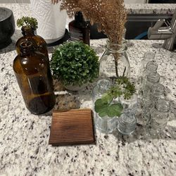 Set Of 15 Decorative Glass And Plants