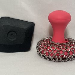 Cute Chainmail Scrubber Cast Iron Skillet Cleaner with Handle & Scraper 2-Piece