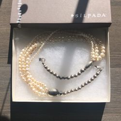 Silpada Multi Strand Sterling Silver .925 hammered beads & Freshwater pearls. 22” long N1565 beautiful condition.