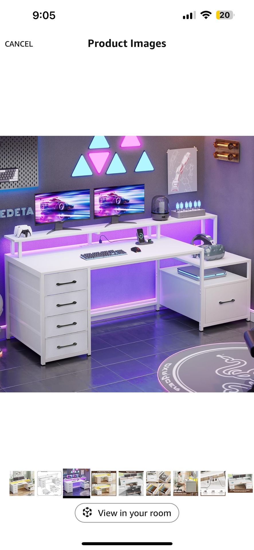 67 Inch Work Desk With Storage And Built-in LED Lights