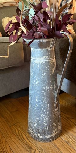 Tall Galvanized Metal Pitcher Vase