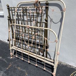 Antique White Metal Headboard And Footboard 