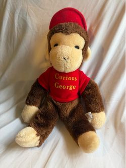 Vintage 1980's Curious George Eden Toys 21" Plush Stuffed Animal Red Shirt Hat