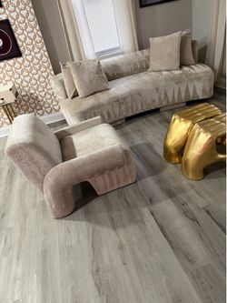 Beige Love Seat and Accent Chair