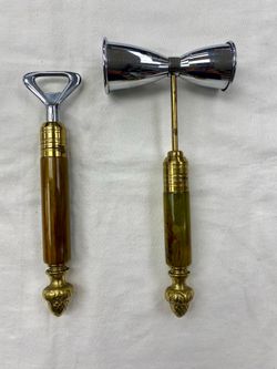 Vintage Sheffield England Acorn Marble Barware Set Bottle Opener Jigger