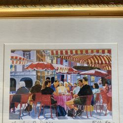 J Collin  Key “Lunch In the Piazza” Picture With Frame. 16 x 14 inches