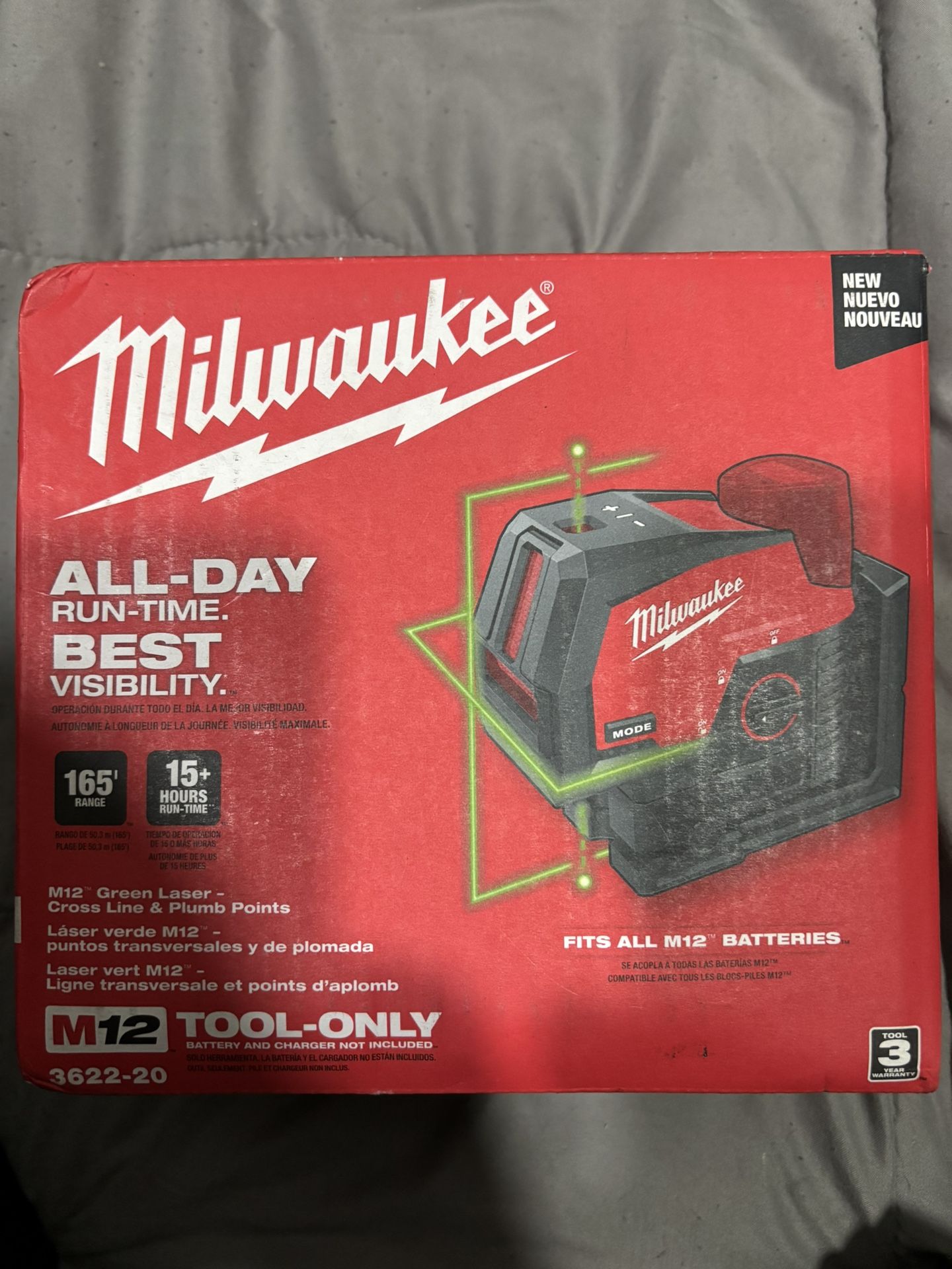 Milwaukee M12 Cross Line Laser And Plumb Points Read Below