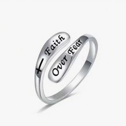 Adjustable Open Ring - "Faith Over Fear" Inspirational Ring,