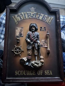 Pirate "Scourge of the Sea" 3D Wall Plaque - Pirate Captain Ship Wheel Decor