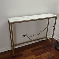 Console Table for Entryway, Faux Marble MDF Sofa Table with Golden Frame (Single Layer, White Marble