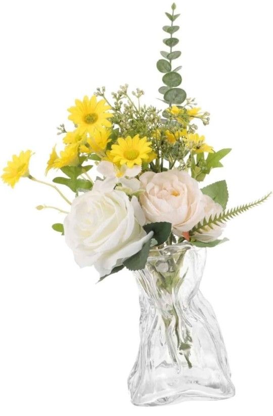 NEW! Glass Clear Squished Crinkle Paper Bag Vase 4"x6.5"