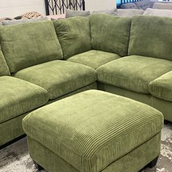 New 99x99 Sage Corduroy Sectional Couch Set / Free Delivery 