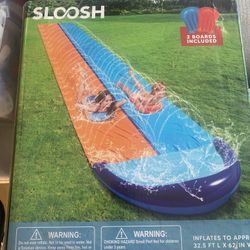 Sloosh 32.5FT Double Water Slide, a heavy-duty outdoor toy for backyard use. 