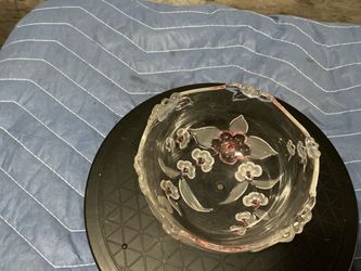 Clear Glass Bowl with Floral Relief Design