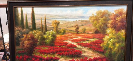 Framed Tuscan landscape painting