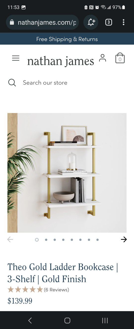 Nathan James Theo 3 Shelf Ladder Bookcase White/Gold