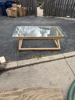 Coffee Table, Wooden Base, Glass Top, 55 by 29.5, 17 high, $50