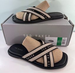 NEW Ted Baker Women's Black Crisscross Flat Leather Sandals Almond Toe
