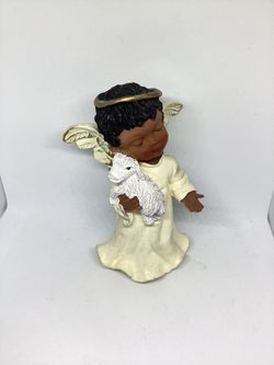 Black  Angel Girl Carrying Pet Lamb Cute