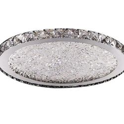 16 in. Chrome Modern Crystal Integrated LED Flush Mount Ceiling Light with Acrylic Shade for Living Room Bedroom