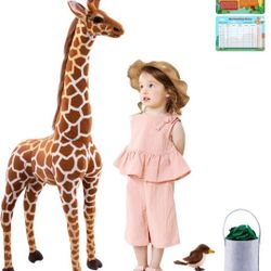 BRINJOY Giant Giraffe Stuffed Animal Set, 47 Inch Large Plush Giraffe Toy