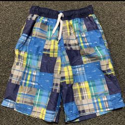 Cherokee Boys Size Large (10/12) checkered Swim Trunks with back pocket 