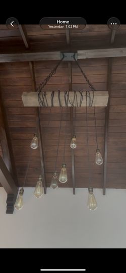 Rustic Industrial Wood Beam Pendant Light Fixture – 37.5” Linear Hanging Chandelier
