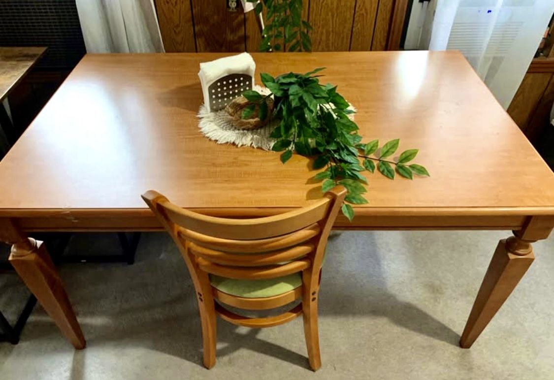 Wood Kitchen Table Set w/ 2 Chairs + Free Plant – Must Go Today! (60” x 30”)