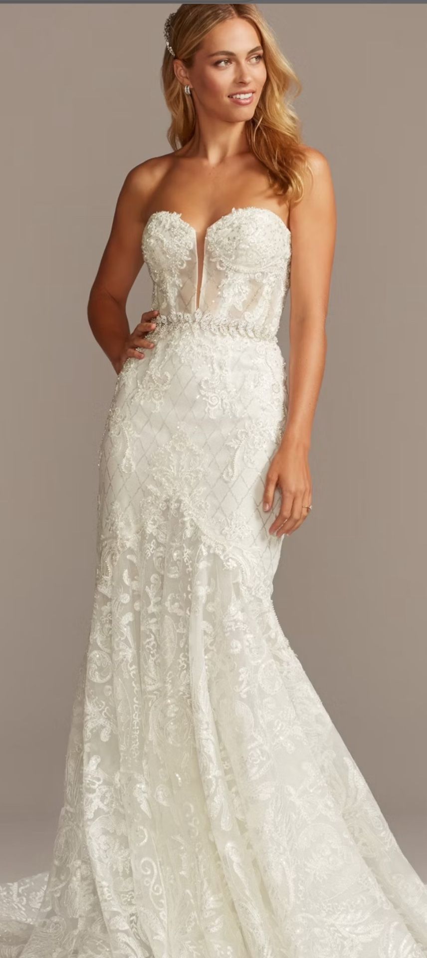 GALINA SIGNATURE Beaded Brocade Embellished Mermaid Wedding Dress STYLE# SWG835 Size 18