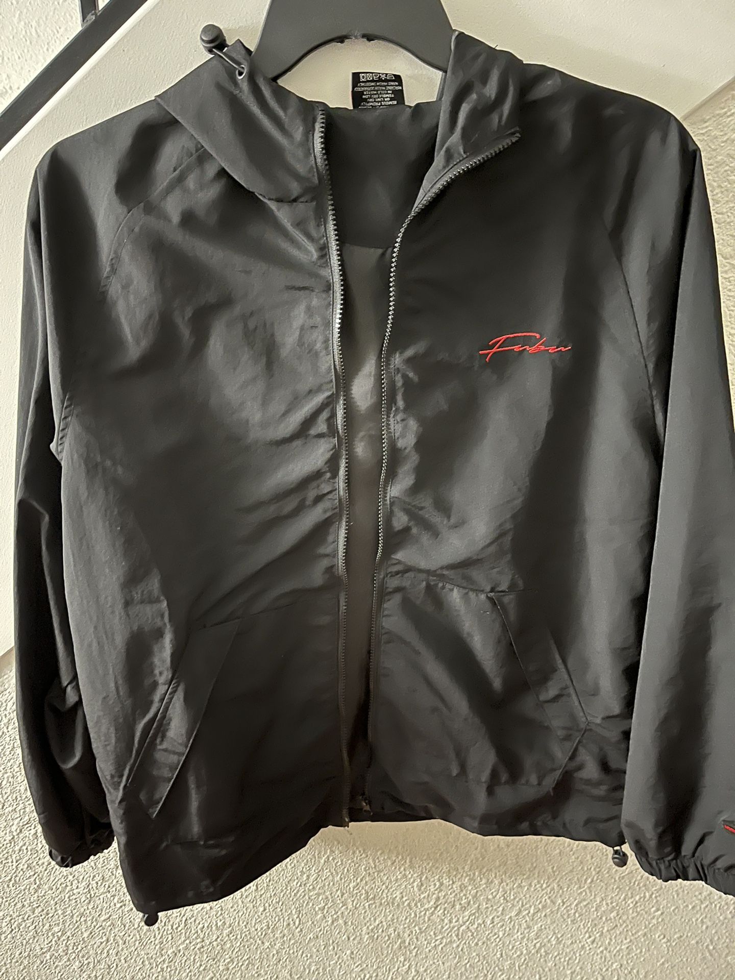 Fubu Mens Black Jacket Windbreaker with hoodie XL New