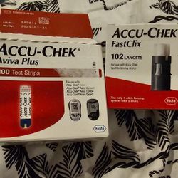 Accu Chek 100 Test Strips & 100 Lancets Diabetic Supplies