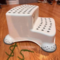 2-Tier White Step Stool For Kids Bathroom And Bedroom 