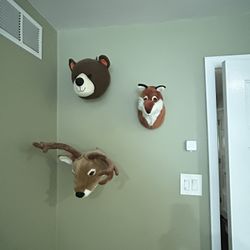 Faux Stuffed Animal Heads - Set of 3 