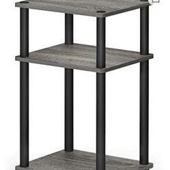 Furinno Just 3-Tier Turn-N-Tube End Table / Side Table / Night Stand / Bedside Table with Plastic Poles, 1-Pack, French Oak Grey/Black