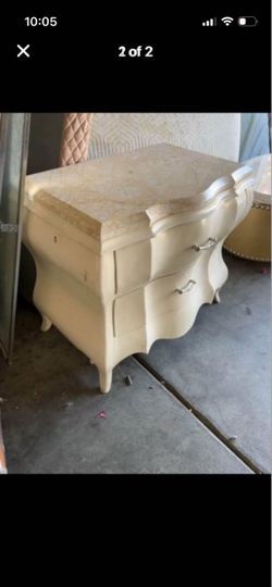 Cream Bombé Nightstand with Marble Top