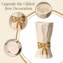 Bow Vase, White Flower Vase for Home Decor, White Ceramic Vases for Bow Style, 9.3 Inch Large Vases for Ideal Shelf Decor/Table/Living Room. (Glazed