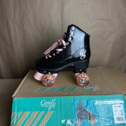 Girl roller skates - black rose pink wheels size 8