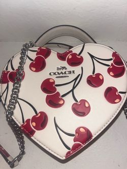 Coach white Heart-Shaped Crossbody with red cherry print